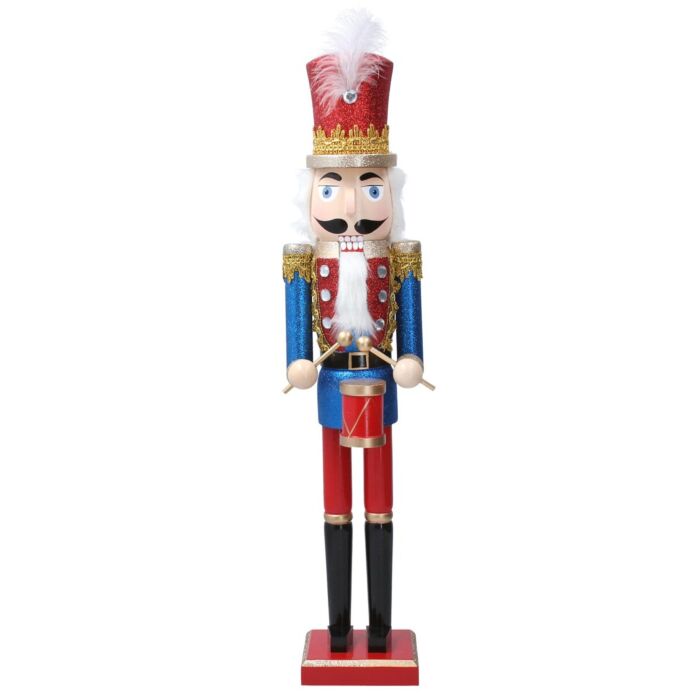 Gisela Graham Wood Orn 61cm - Red/Blue Nutcracker w Drum